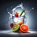 Vibrant illustration created by AI generator of fruit cocktail with splashing water