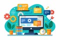 A vibrant illustration depicting a computer surrounded by gears, plants, and development tools, emphasizing a creative coding Royalty Free Stock Photo