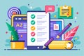 A vibrant illustration depicting digital devices and checklists used for organizing tasks efficiently, Correct grammar Royalty Free Stock Photo
