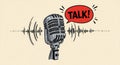 Vintage podcast microphone with sound wave graphic Royalty Free Stock Photo