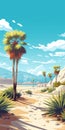 Colorful California Plein Air Landscape Illustration With Palm Trees