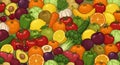 A vibrant illustration features an abundant assortment of fruits and vegetables in a Royalty Free Stock Photo