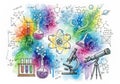 A vibrant illustration features colorful scientific elements Royalty Free Stock Photo