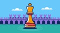 Colorful Chess King Piece with a Castle Background in a Modern Flat Design Royalty Free Stock Photo