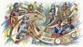 A vibrant illustration featuring diverse historical figures from different eras Royalty Free Stock Photo