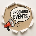 Upcoming Events Announcement with Megaphone and Torn Paper Reveal Royalty Free Stock Photo