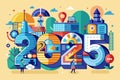 A vibrant illustration featuring the year 2025, showcasing futuristic technology and urban elements, Year 2025 Customizable Royalty Free Stock Photo