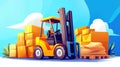 A vibrant illustration of a forklift in action, expertly loading goods in a modern warehouse setting Royalty Free Stock Photo