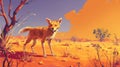 Dingo Standing Proud in Australian Outback Landscape With Bush and Orange Sky Royalty Free Stock Photo