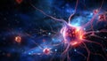 Vibrant illustration of human brain and neuron cells with intricate synaptic activity