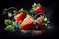 A vibrant illustration of juicy, ripe strawberries placed on a dark background, capturing their rich colors and inviting freshness Royalty Free Stock Photo