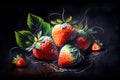 A vibrant illustration of juicy, ripe strawberries placed on a dark background, capturing their rich colors and inviting freshness Royalty Free Stock Photo