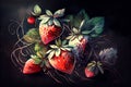 A vibrant illustration of juicy, ripe strawberries placed on a dark background, capturing their rich colors and inviting freshness Royalty Free Stock Photo