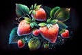 A vibrant illustration of juicy, ripe strawberries placed on a dark background, capturing their rich colors and inviting freshness Royalty Free Stock Photo