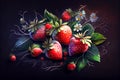 A vibrant illustration of juicy, ripe strawberries placed on a dark background, capturing their rich colors and inviting freshness