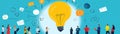 A vibrant illustration of a light bulb representing innovation, surrounded by diverse people exchanging ideas and communication Royalty Free Stock Photo