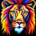 Vibrant illustration of a lion, with lots of details, created by AI generator