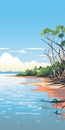 Vibrant Illustration Of Mangrove Trees In Tropical Landscape