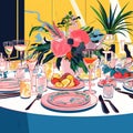 Vibrant Illustration of a Modern Minimalism Reception Feast