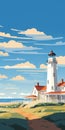 Vibrant Illustration Of Montauk Lighthouse In Classic Americana Style