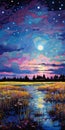 Dreamlike Wetland Painting: Moon Over Marsh By Erin Hanson