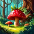 Vibrant illustration of mushrooms, with lots of details, created by AI generator