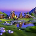 Vibrant illustration of the mystical city of mushrooms, with lots of details, created by AI generator