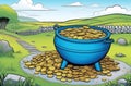 vibrant illustration of an overflowing pot of gold coins Royalty Free Stock Photo