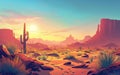 Vibrant illustration of a serene desert landscape, showcasing undulating sand dunes and a majestic mountain under the Royalty Free Stock Photo