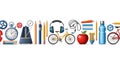 A colorful illustration of various school supplies and objects on a white background back to school Royalty Free Stock Photo