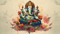 God Ganesh, Ganapati in meditating pose: Spiritual Harmony: Artistic Depiction of Hindu Deity Ganesha