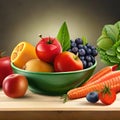 A vibrant illustration showcasing an abundant assortment of colorful fruits and vegetables