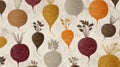 Colorful illustration of various root vegetables on a textured background for vegetarian themes Royalty Free Stock Photo
