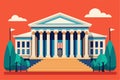 A vibrant illustration shows a majestic building featuring columns, steps, and decorative flags under a bright sky, Customizable Royalty Free Stock Photo
