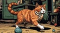 Ai Generative Ginger cat plays with a ball in the living room illustration