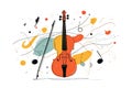 Vibrant Violin and Bow with Abstract Musical Elements Royalty Free Stock Photo