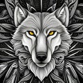 Vibrant illustration of a wolf, with lots of details, created by AI generator