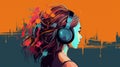 Illustration of woman listening to headphones