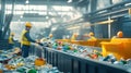Industrial Recycling Plant: Workers Sorting Waste for a Cleaner Future Royalty Free Stock Photo