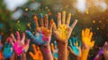 Colorful Holi Celebration: Joyful Hands Throwing Powder in the Air