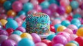 Celebrate in Style with Colorful Balloons and Birthday Cake with Candles as Party Background Royalty Free Stock Photo