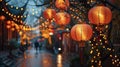 Celebrating Chinese New Year with Colorful Lanterns on Decorated Streets Royalty Free Stock Photo