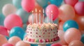 Celebrating with Colorful Balloons and Birthday Cake: A Joyful Birthday Party Background Royalty Free Stock Photo