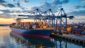Global Commerce in Motion: Sunset Port Logistics Showcase Royalty Free Stock Photo