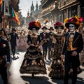 A procession celebrating the traditional Mexican holiday Day of the Dead. Royalty Free Stock Photo