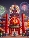 Lunar Radiance 2024: Fireworks, Dragon Dance, Red Lanterns, and Spring Festival Brilliance