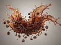 Dynamic splash of coffee beans and liquid isolated on transparent background Royalty Free Stock Photo