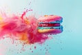 Colorful macaron explosion in pastel backdrop Royalty Free Stock Photo
