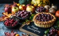 Festive autumn vegetables with happy Thanksgiving message Royalty Free Stock Photo