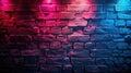 Brick Wall Neon Lights: Vibrant Red and Blue Lighting Effect on Unplastered Texture for Modern Urban Vibes Royalty Free Stock Photo